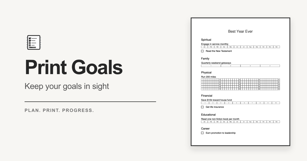 Print Goals example of a printable goal list